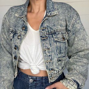 Vintage 80s 90s Stonewash | Acid Wash Cropped Jean Jacket | Medium